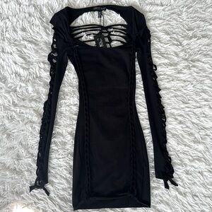 Dolls Kill Current Mood Black Goth Alternative Spells Slashed Mini Dress Size XS
